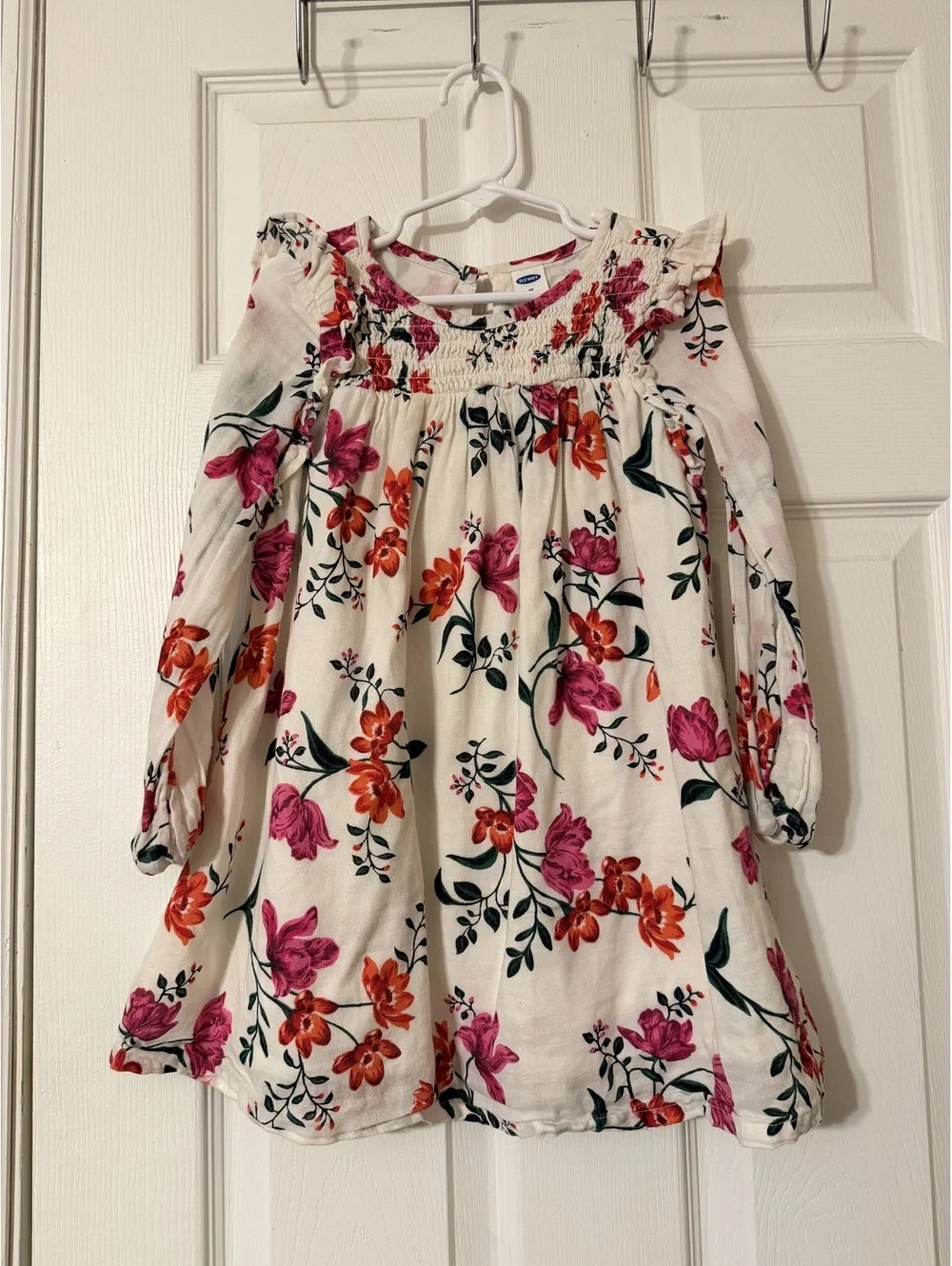 Old Navy Cream Floral Long Sleeve Dress - Girls 5T